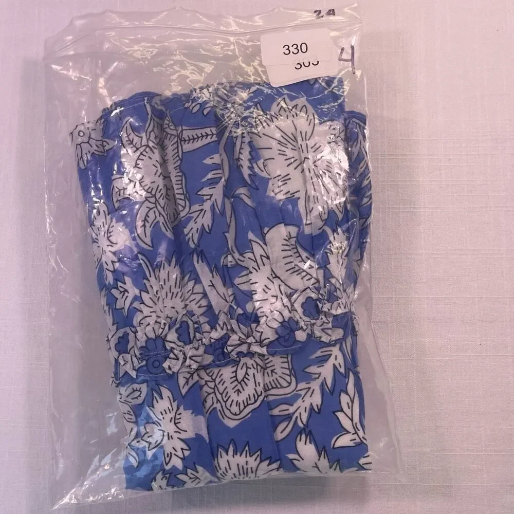 Jennifer & Grace Blue White Floral Print Smocked Tiered Mini Skirt Size XL NWT